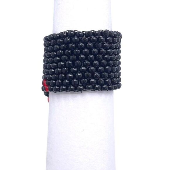 Black with Red Crystal Cellini Spiral Statement Ring Size 7 - Picture 4 of 6